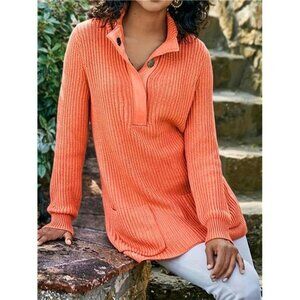 Dual Pockets Mock Neck Casual Long Sleeve Sweater For Fall & Winter